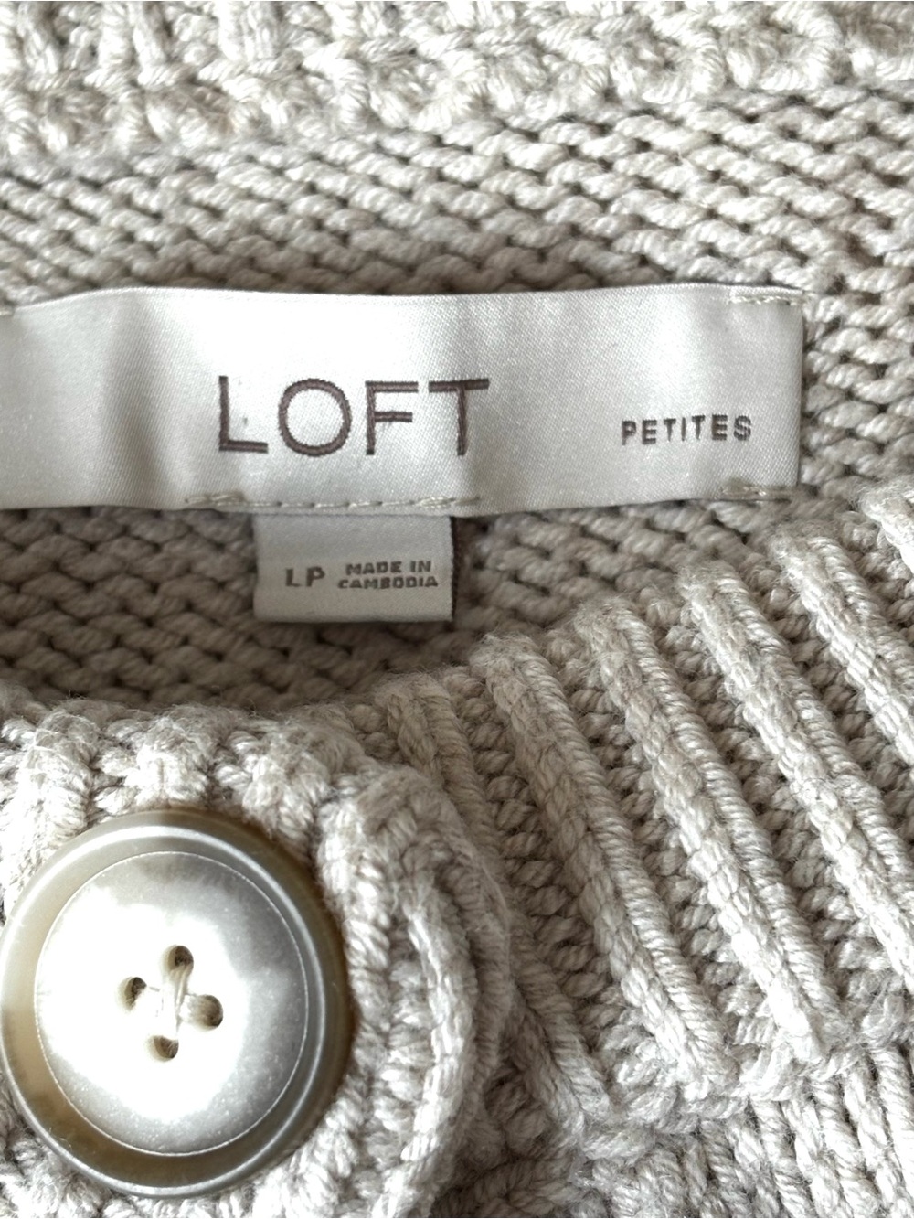 LOFT Oversized Chunky Cardigan Silver Strand Heather Size LP - Picture 4 of 5